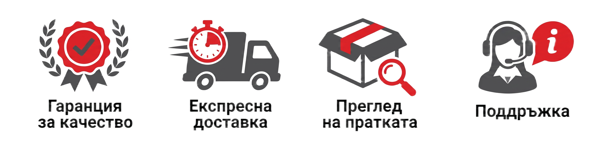 Гаранция за качество, Експресна доставка, Преглед на пратката, Поддръжка