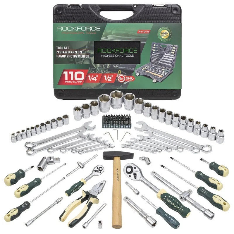 Комплект гедоре 1/2"& 1/4" , 110 части ROCKFORCE ,41101-5