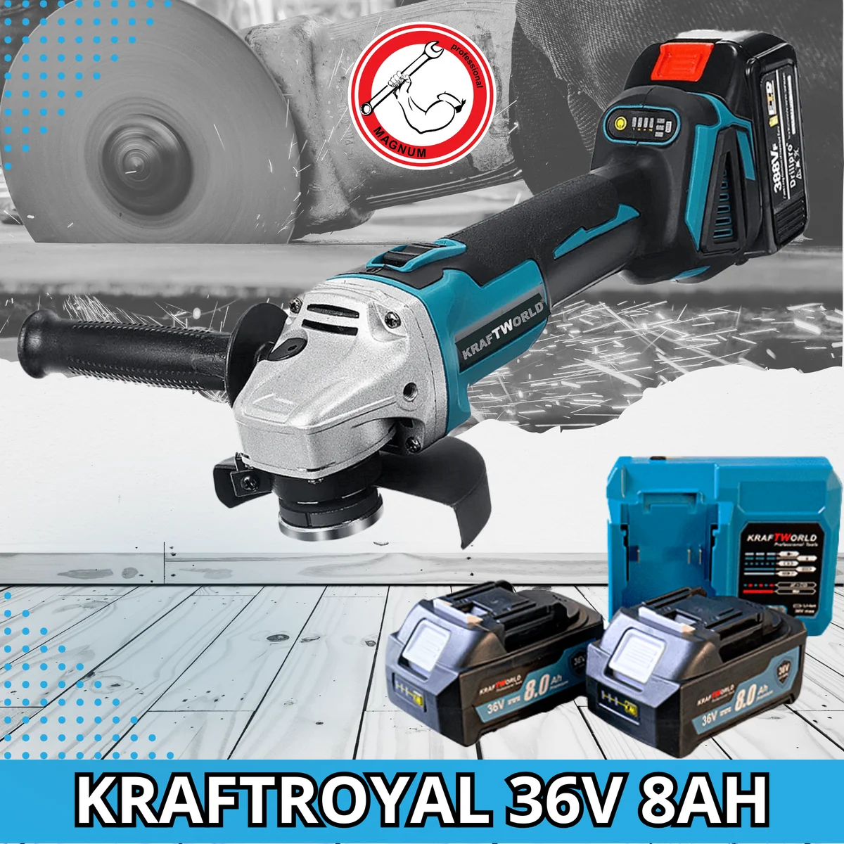 Акумулаторен ъглошлайф KRAFTROYAL 36V 8Ah