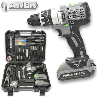 Акумулаторен ударен винтоверт с части HAWEK , 24v 4.0A