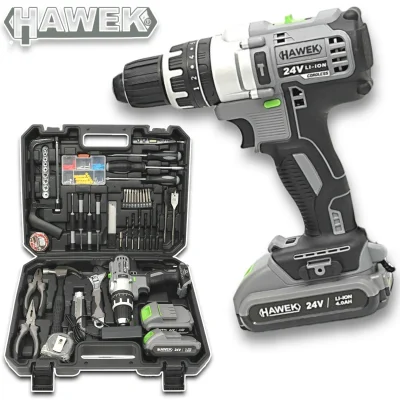 Акумулаторен ударен винтоверт с части HAWEK , 24v 4.0A