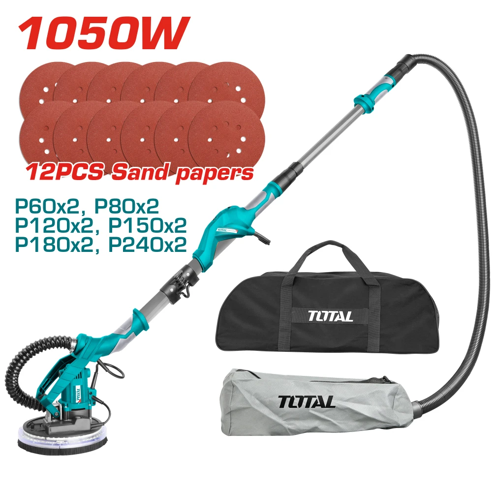 Жираф за шлайфане на стени и тавани, телескопичен, TOTAL Industrial, 1050 W, Ø 225 мм